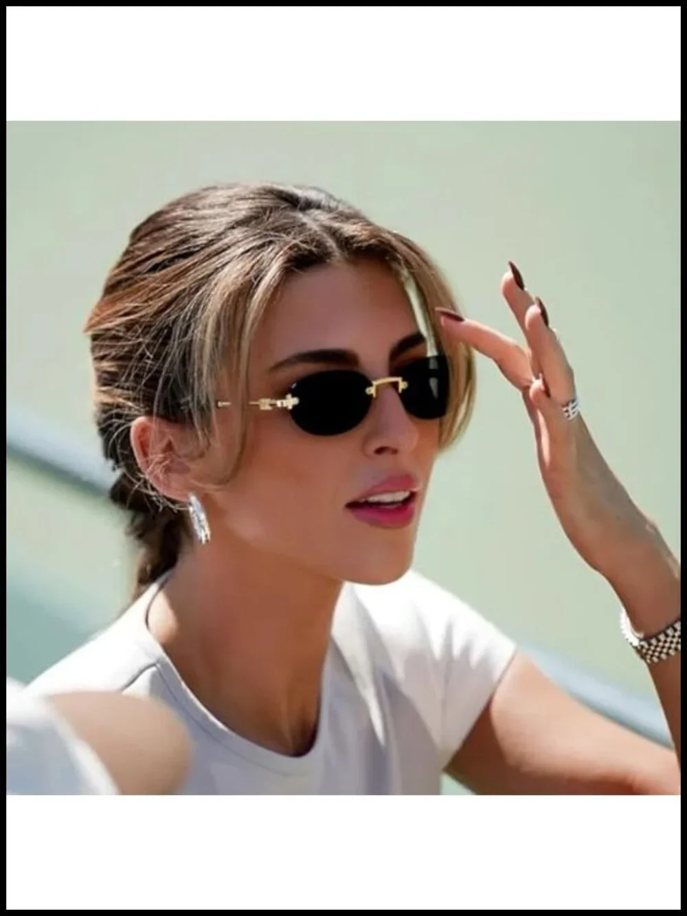 Retro Oval Rimless Sunglasses with UV400 Protection, Gold Metal Frame, Unisex